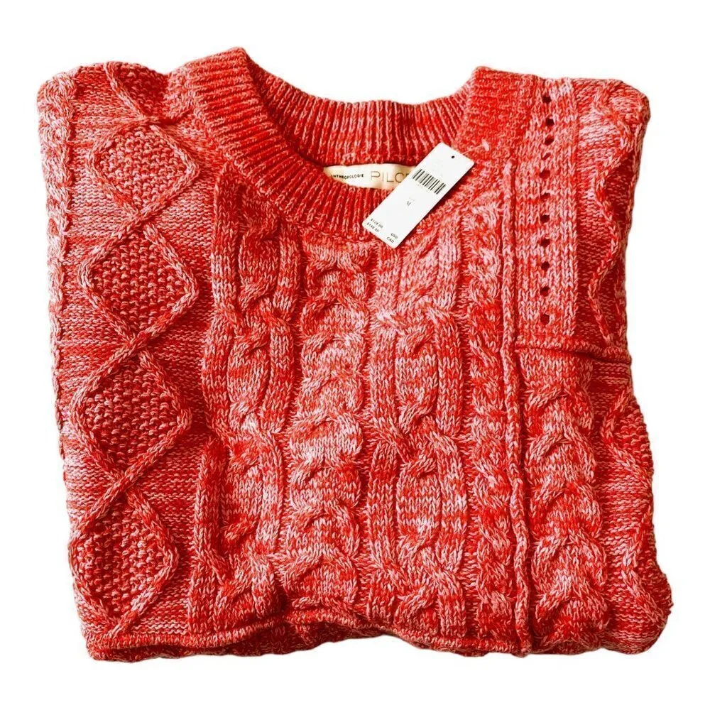 NWT‎ Anthropologie Pilcro Jasmine Cable-Knit Tunic Sweater, marled red, size M